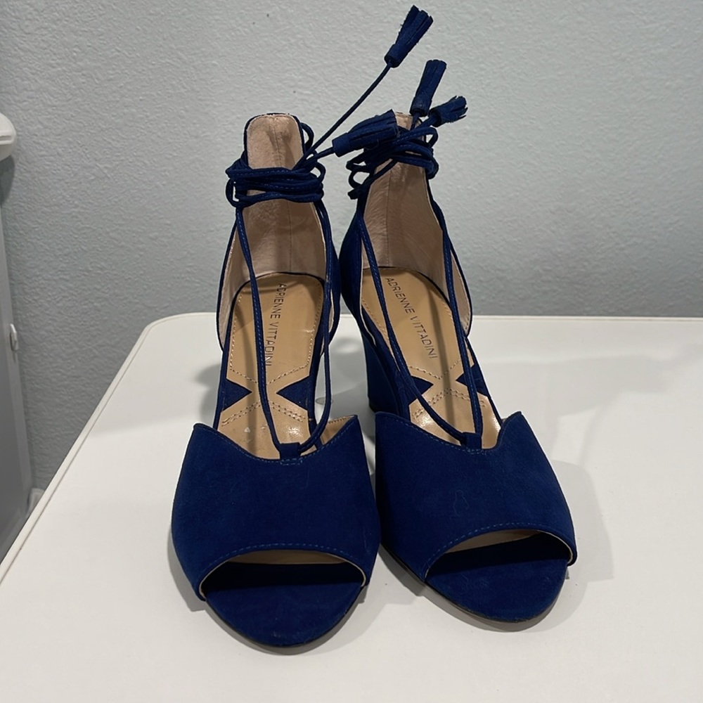 Adrienne Vittadini faux Suede blue lace up wedge - NWOT